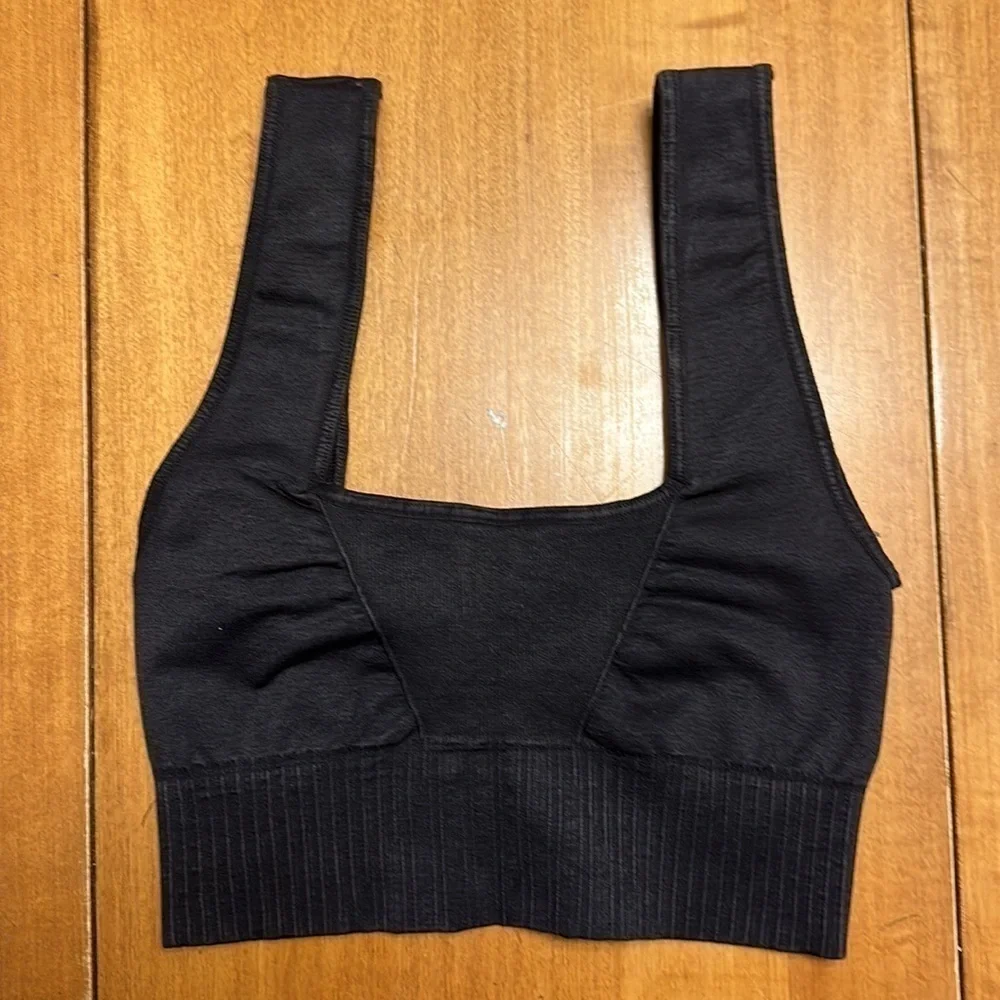 Free People Black Ribbed Longline Sports Bra